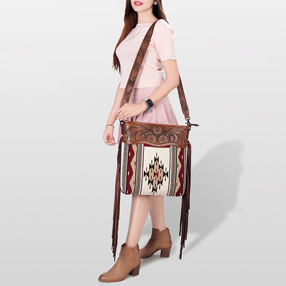 American Darling Hand-Tooled Saddle Blanket Genuine Leather Crossbody Bag