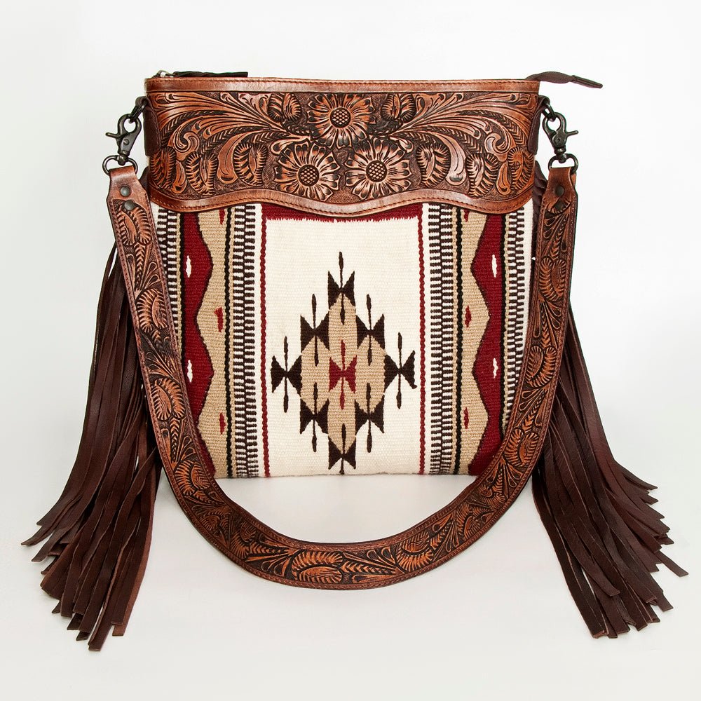 American Darling Hand-Tooled Saddle Blanket Genuine Leather Crossbody Bag