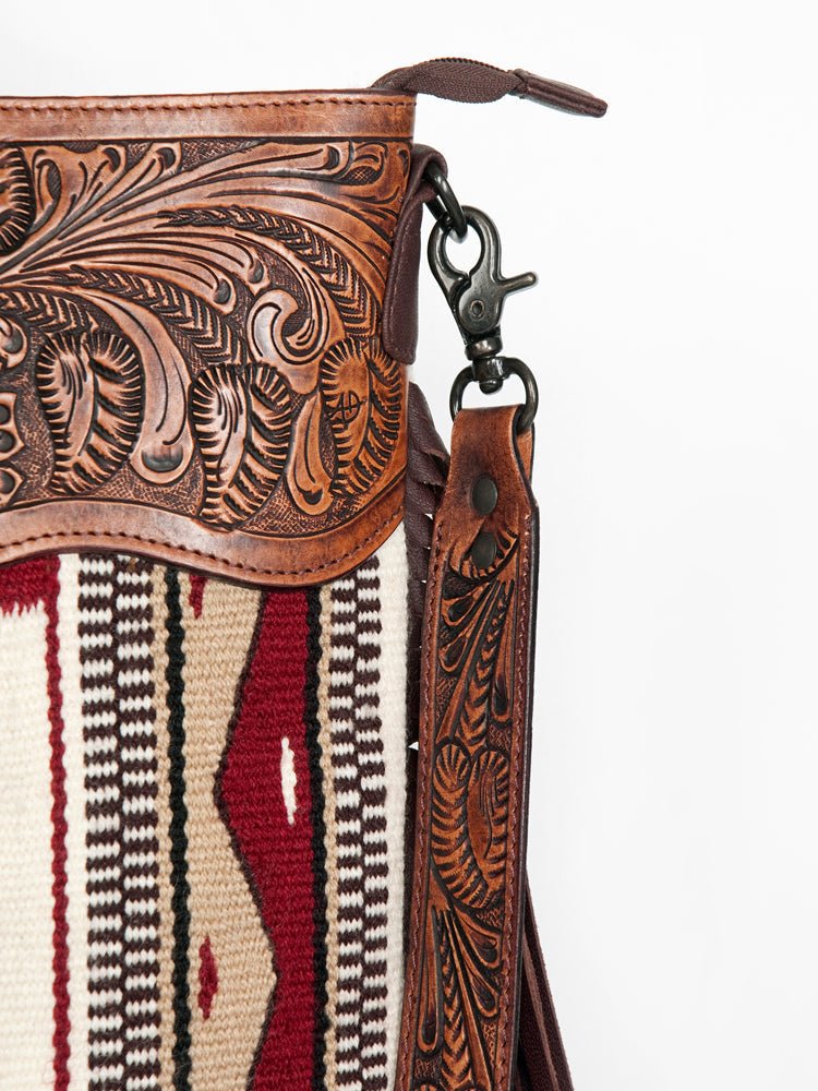 American Darling Hand-Tooled Saddle Blanket Genuine Leather Crossbody Bag