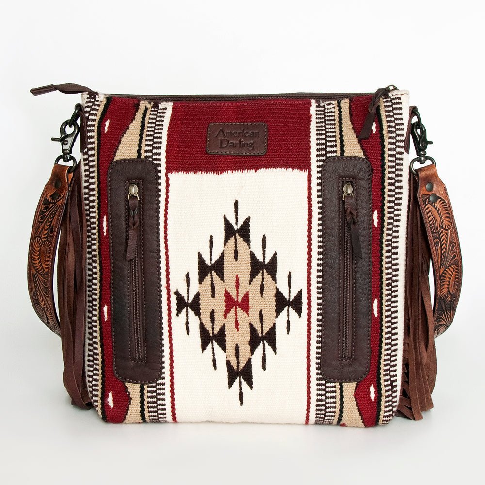 American Darling Hand-Tooled Saddle Blanket Genuine Leather Crossbody Bag