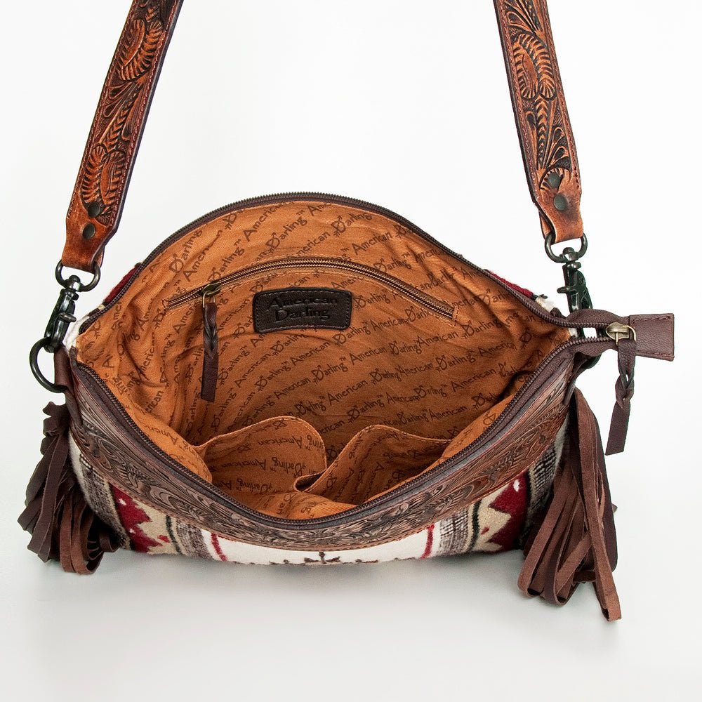 American Darling Hand-Tooled Saddle Blanket Genuine Leather Crossbody Bag