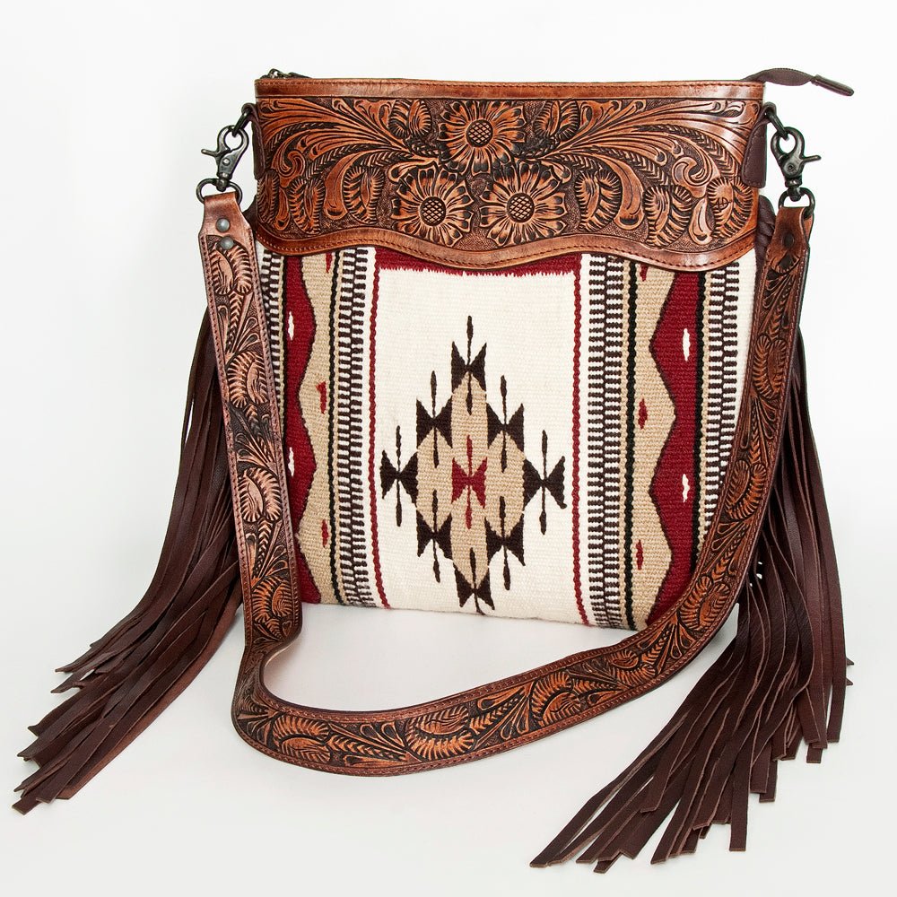 American Darling Hand-Tooled Saddle Blanket Genuine Leather Crossbody Bag