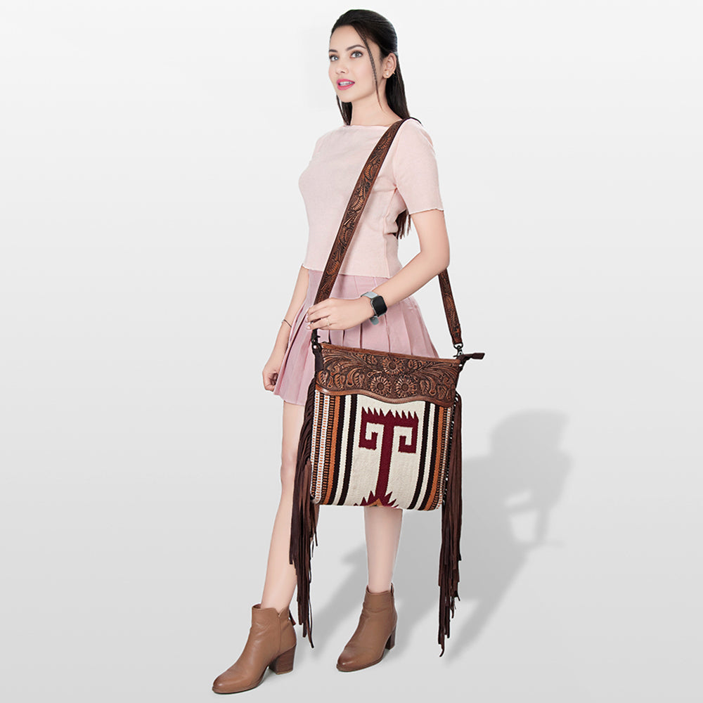 American Darling Hand-Tooled Saddle Blanket Leather Crossbody Bag