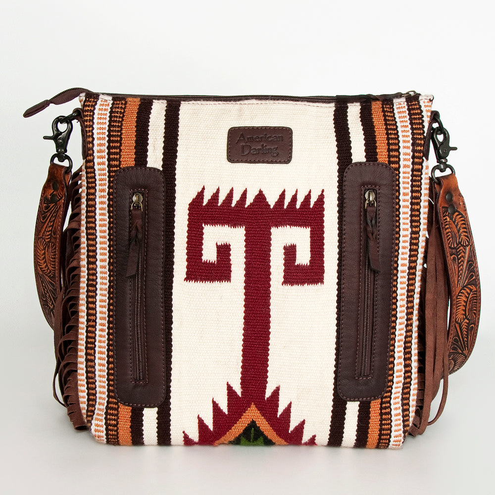 American Darling Hand-Tooled Saddle Blanket Leather Crossbody Bag
