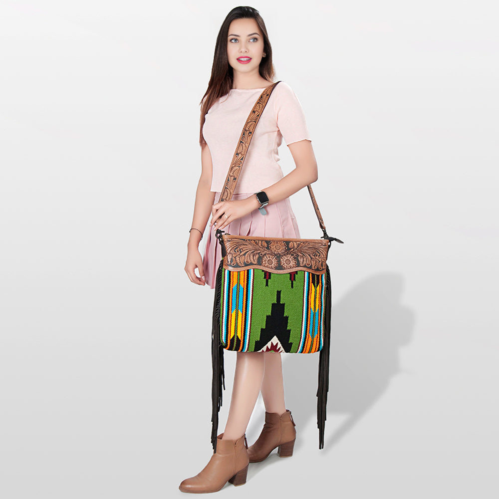 American Darling Hand-Tooled Saddle Blanket Leather Crossbody Bag