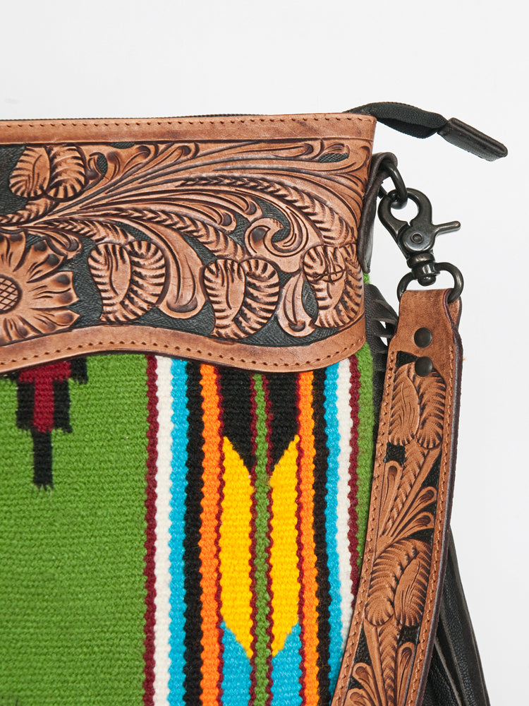 American Darling Hand-Tooled Saddle Blanket Leather Crossbody Bag