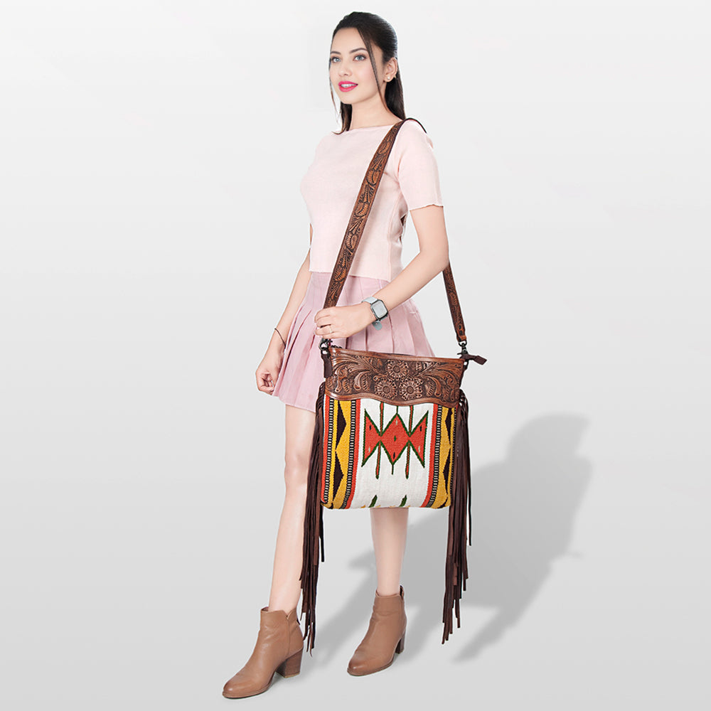 American Darling Hand-Tooled Saddle Blanket Leather Crossbody Bag