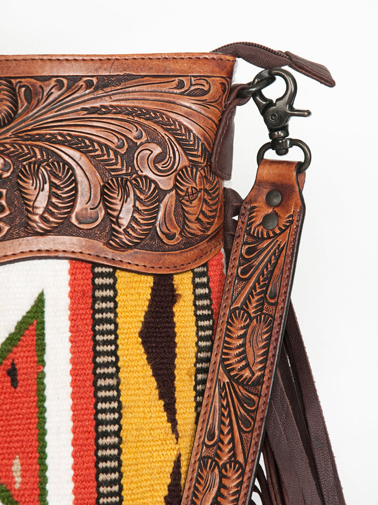 American Darling Hand-Tooled Saddle Blanket Leather Crossbody Bag