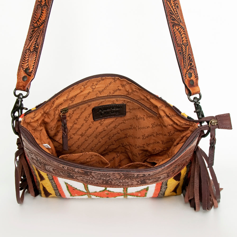 American Darling Hand-Tooled Saddle Blanket Leather Crossbody Bag