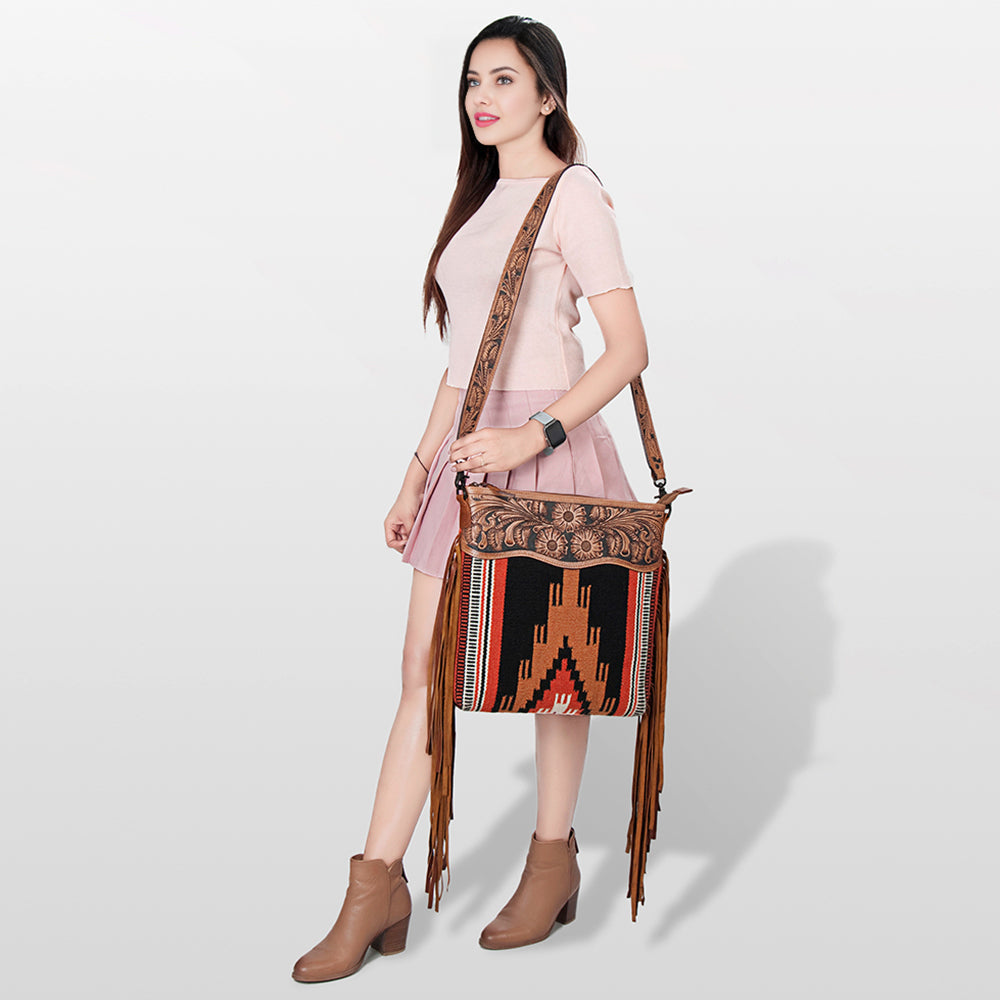American Darling Hand-Tooled Saddle Blanket Leather Crossbody Bag