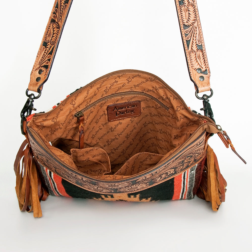 American Darling Hand-Tooled Saddle Blanket Leather Crossbody Bag