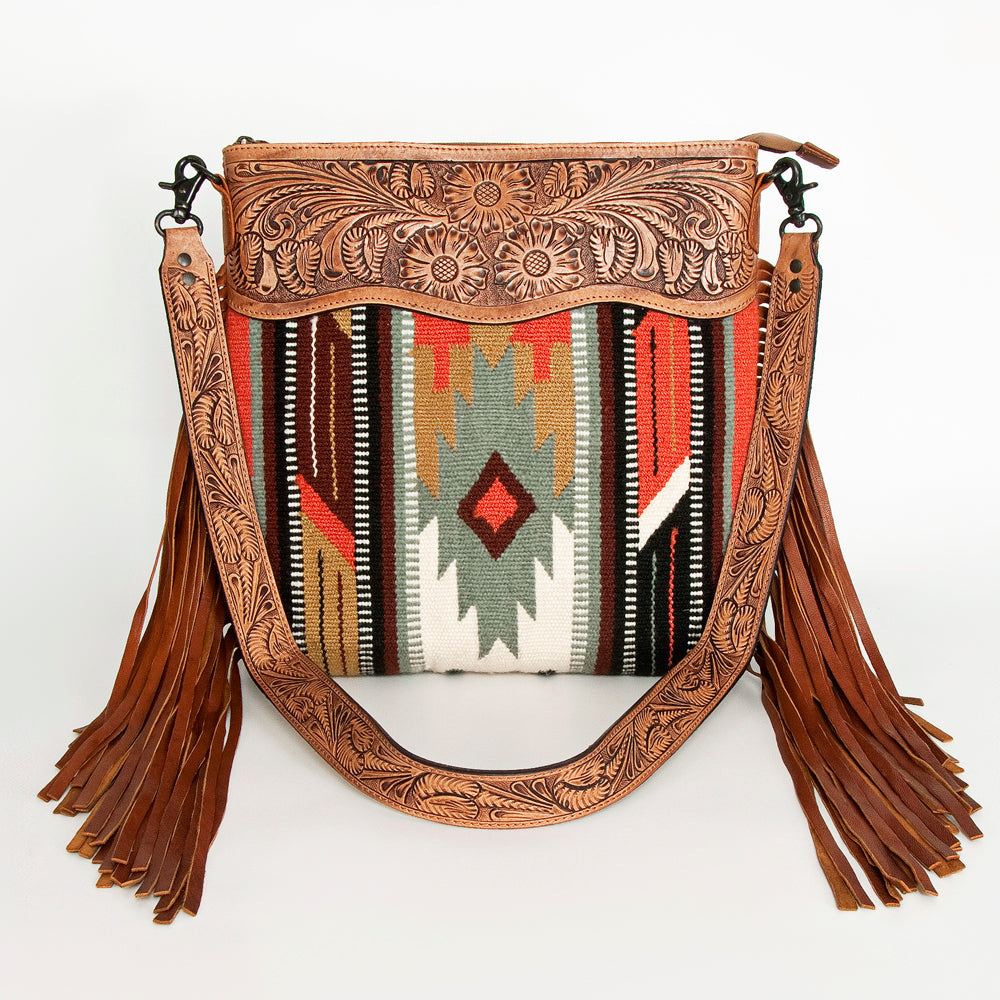American Darling Hand-Tooled Saddle Blanket Leather Crossbody Bag