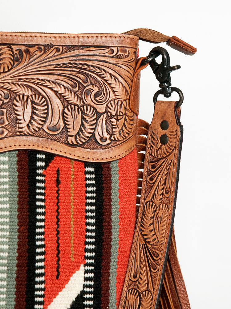 American Darling Hand-Tooled Saddle Blanket Leather Crossbody Bag
