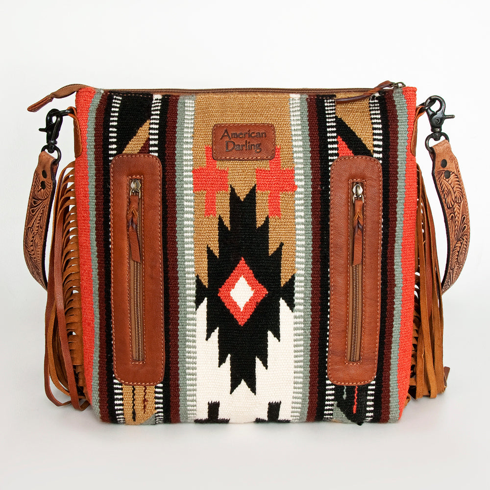 American Darling Hand-Tooled Saddle Blanket Leather Crossbody Bag