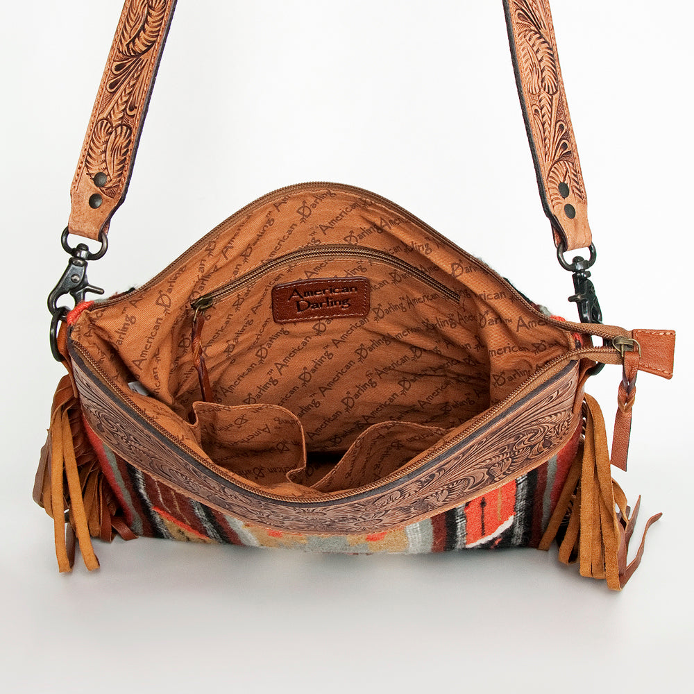American Darling Hand-Tooled Saddle Blanket Leather Crossbody Bag