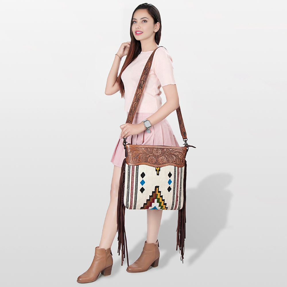 American Darling Hand-Tooled Saddle Blanket Leather Crossbody Bag