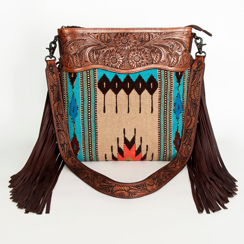 American Darling Hand-Tooled Saddle Blanket Leather Crossbody Bag