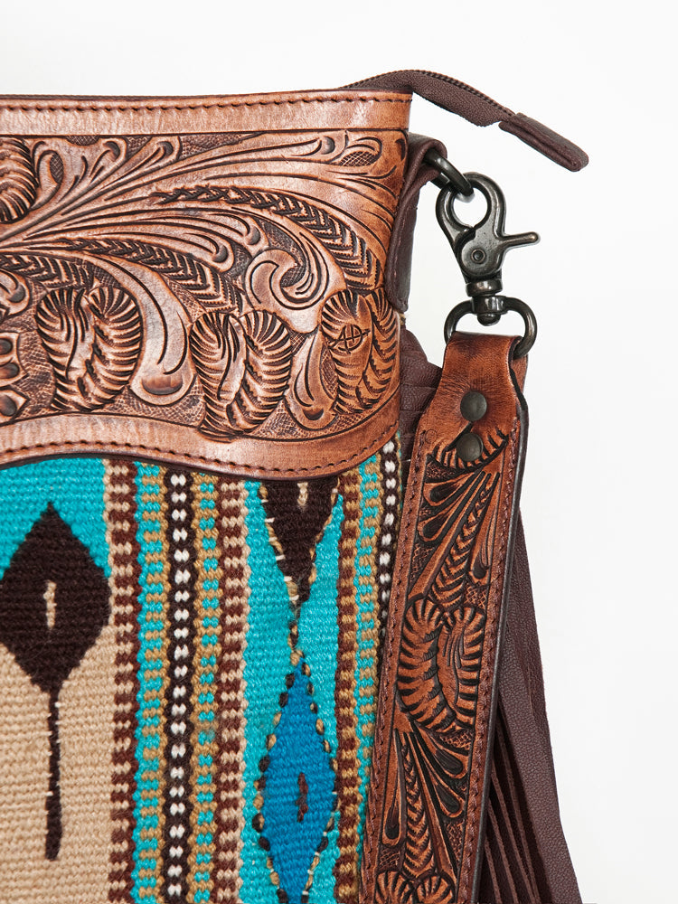 American Darling Hand-Tooled Saddle Blanket Leather Crossbody Bag