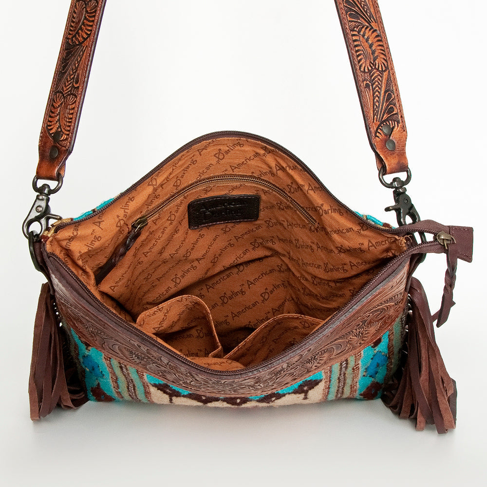 American Darling Hand-Tooled Saddle Blanket Leather Crossbody Bag