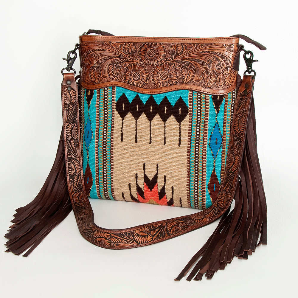 American Darling Hand-Tooled Saddle Blanket Leather Crossbody Bag