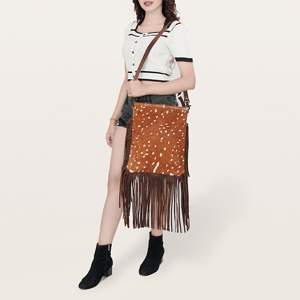 American Darling Messenger Hand Tooled Hair On Genuine Leather Western Women Bag Handbag Purse | Cute