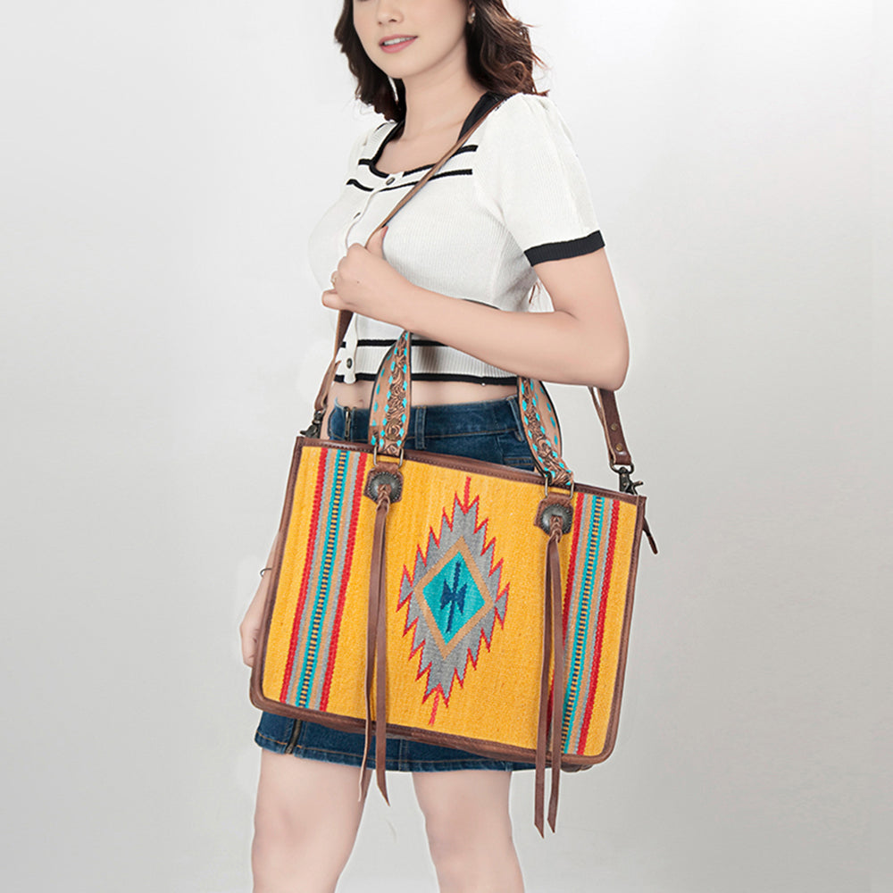 American Darling Women's Tote Bag Western Saddle Blanket Genuine Leather Handbag and Ladies Purse