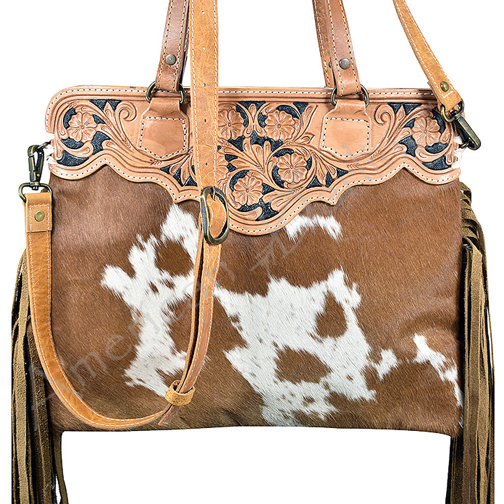 American Darling Crossbody Hand Tooled Hair-On Genuine Leather