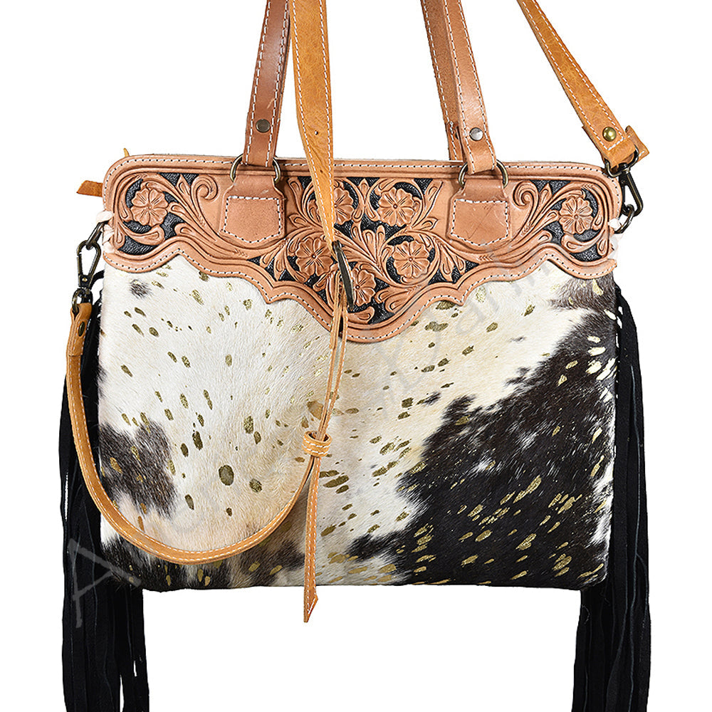American Darling Crossbody Hand Tooled Hair-On Genuine Leather