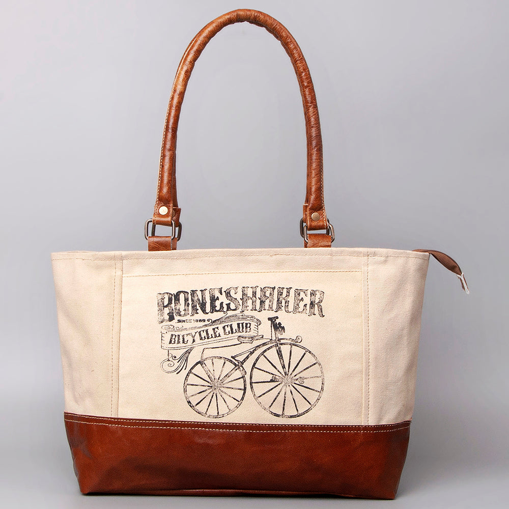 OHLAY Upcycled Canvas Genuine Leather Tote