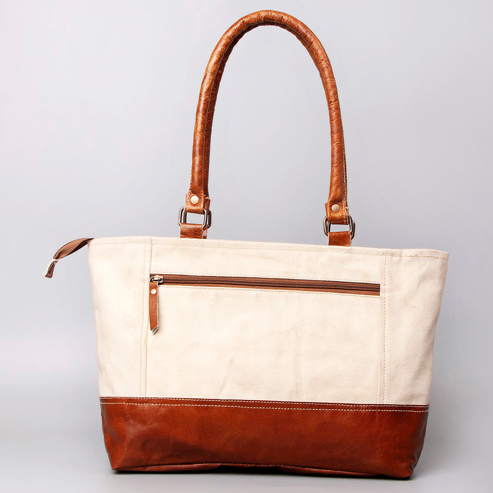 OHLAY Upcycled Canvas Genuine Leather Tote