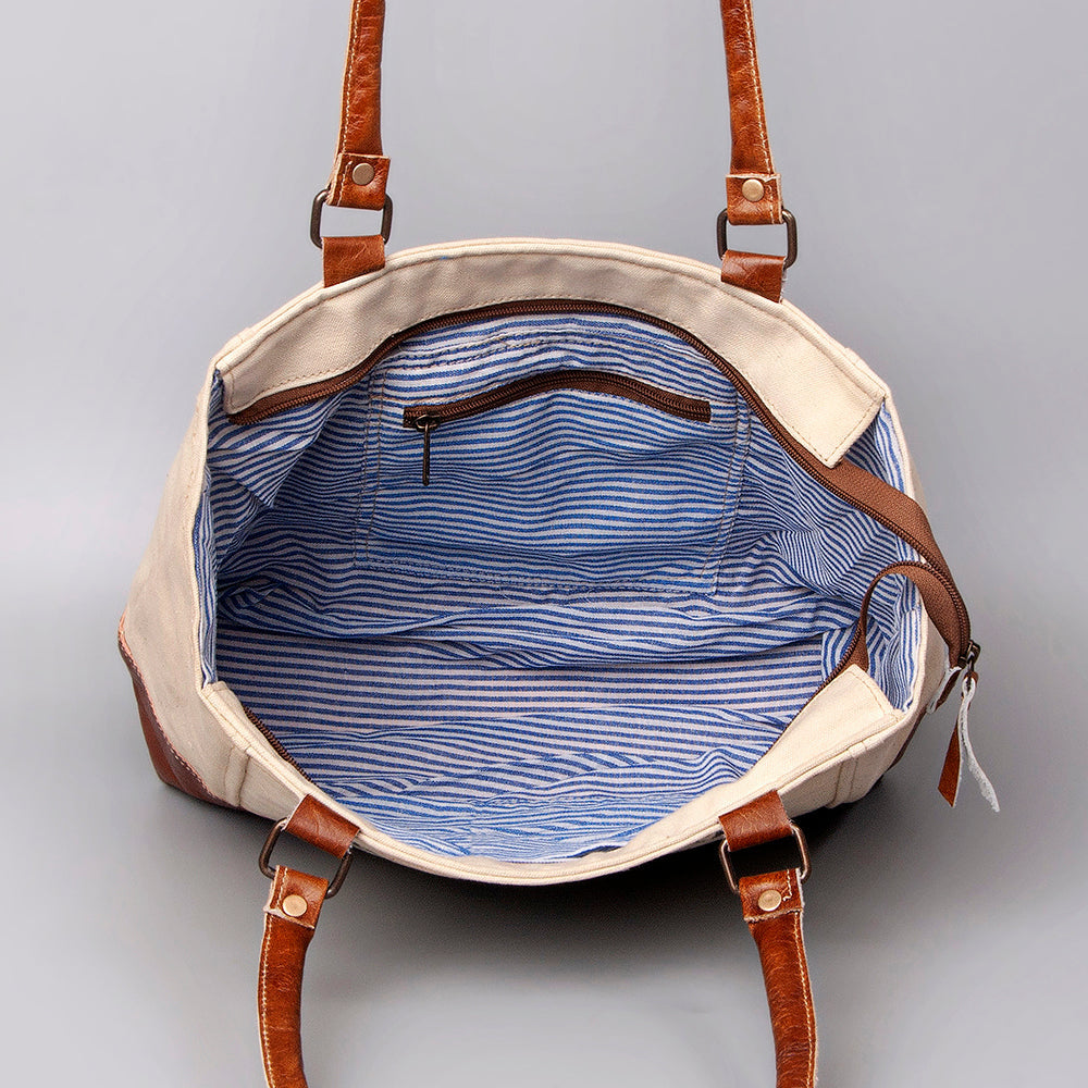 OHLAY Upcycled Canvas Genuine Leather Tote