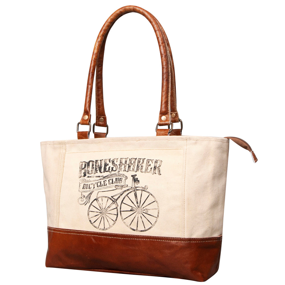 OHLAY Upcycled Canvas Genuine Leather Tote