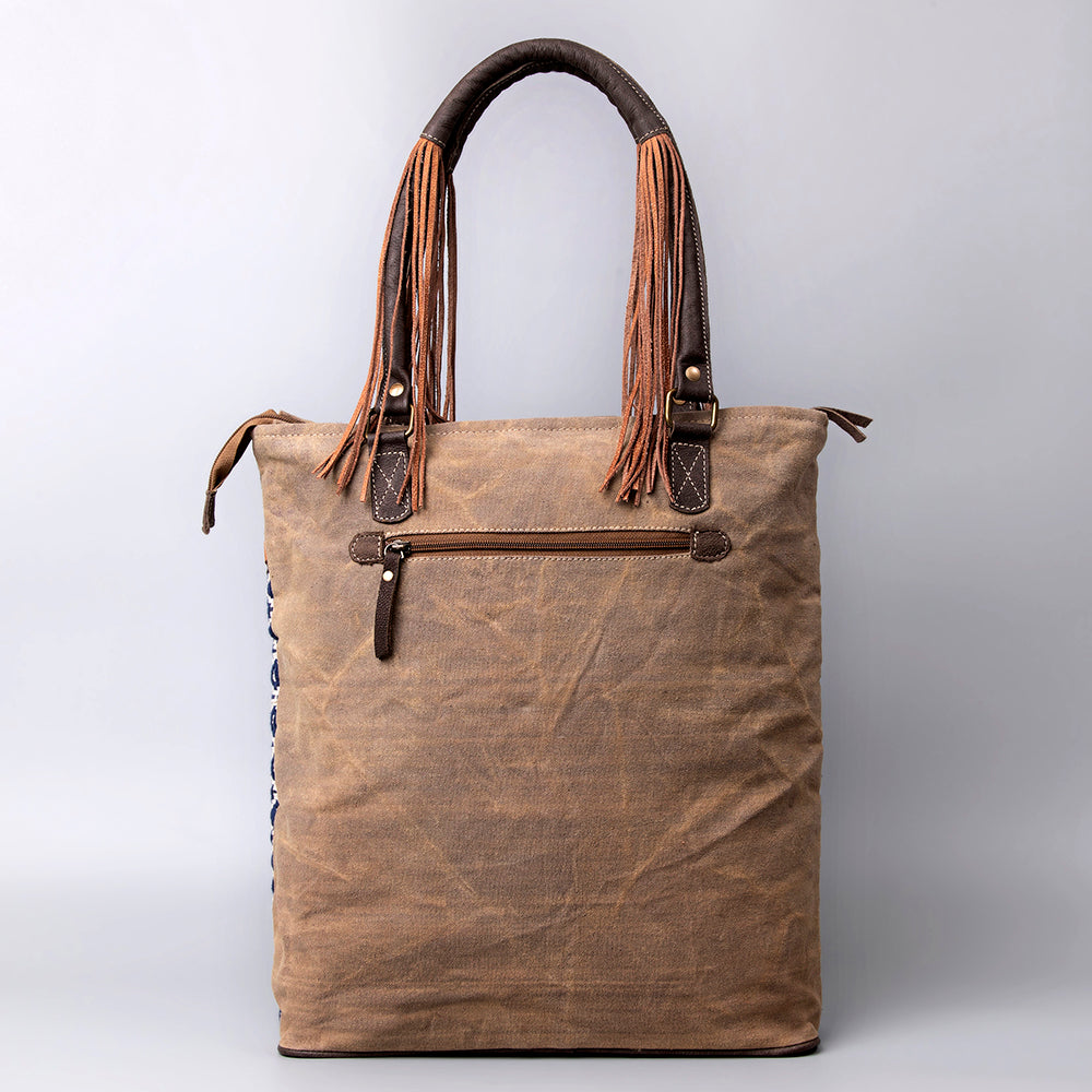 OHLAY Upcycled Wool Canvas Hair-On Genuine Leather Tote