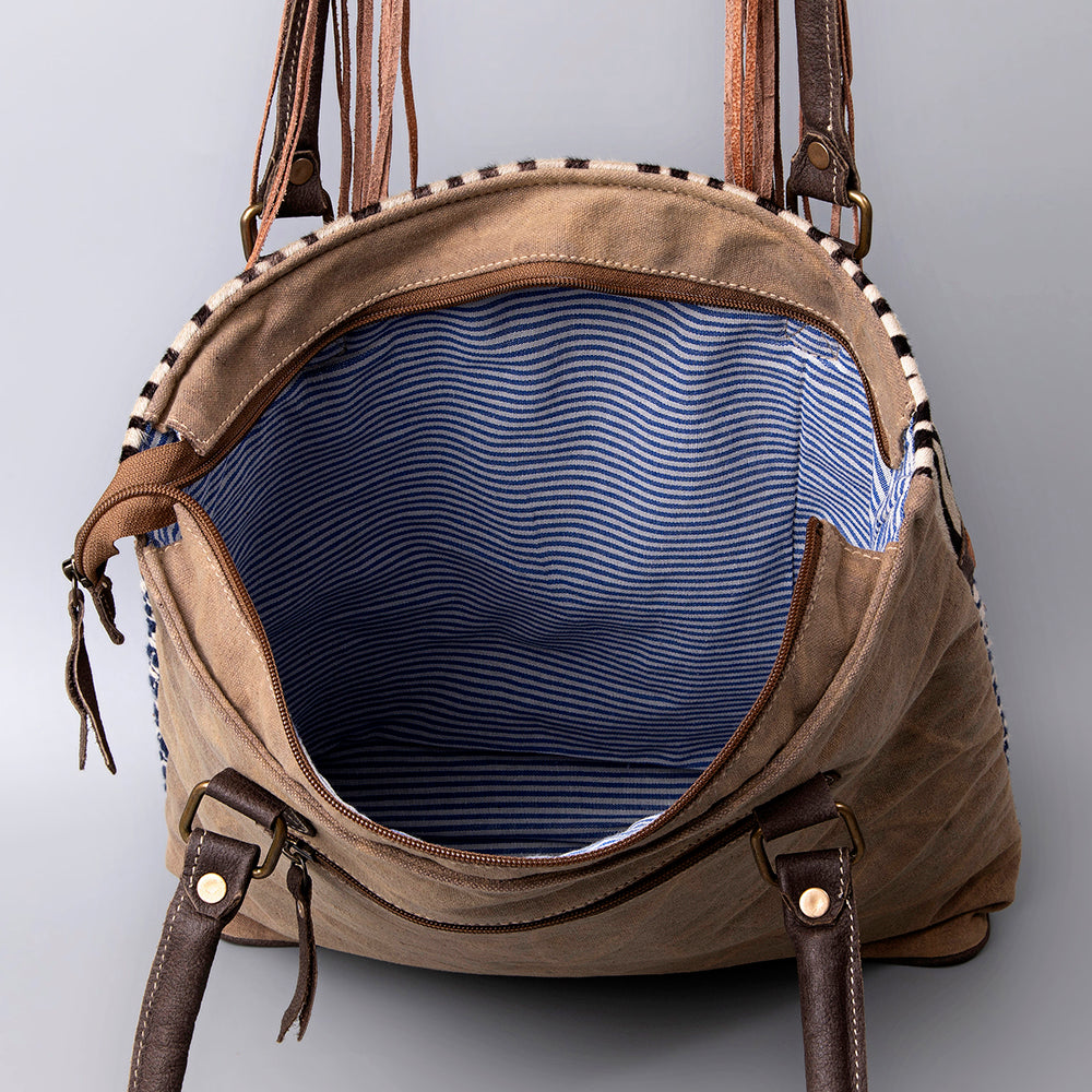 OHLAY Upcycled Wool Canvas Hair-On Genuine Leather Tote