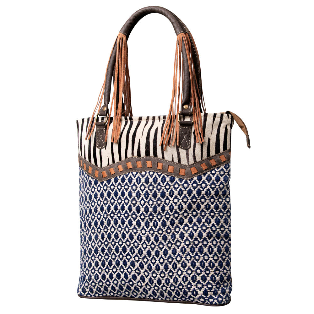 OHLAY Upcycled Wool Canvas Hair-On Genuine Leather Tote