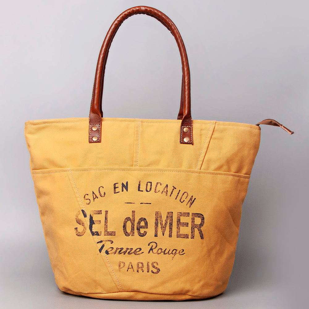 OHLAY Upcycled Canvas Genuine Leather Tote