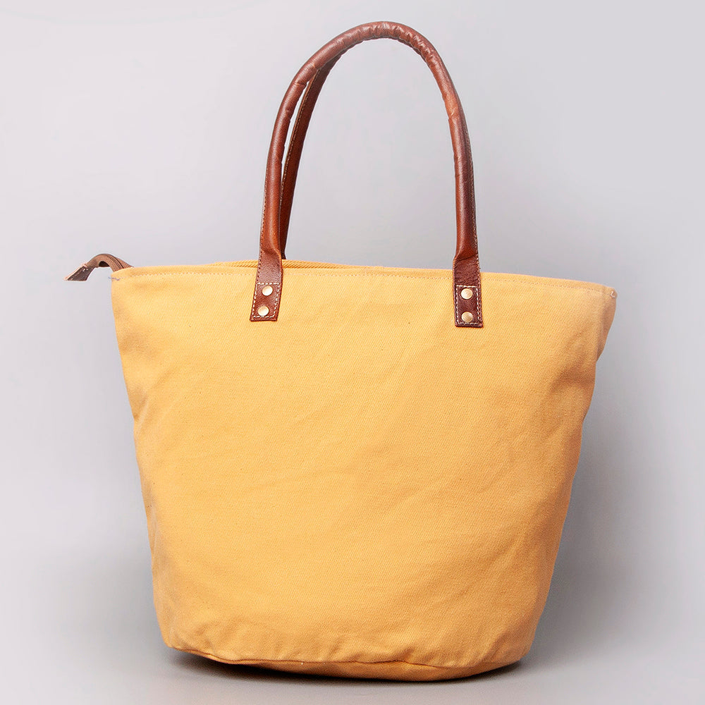 OHLAY Upcycled Canvas Genuine Leather Tote