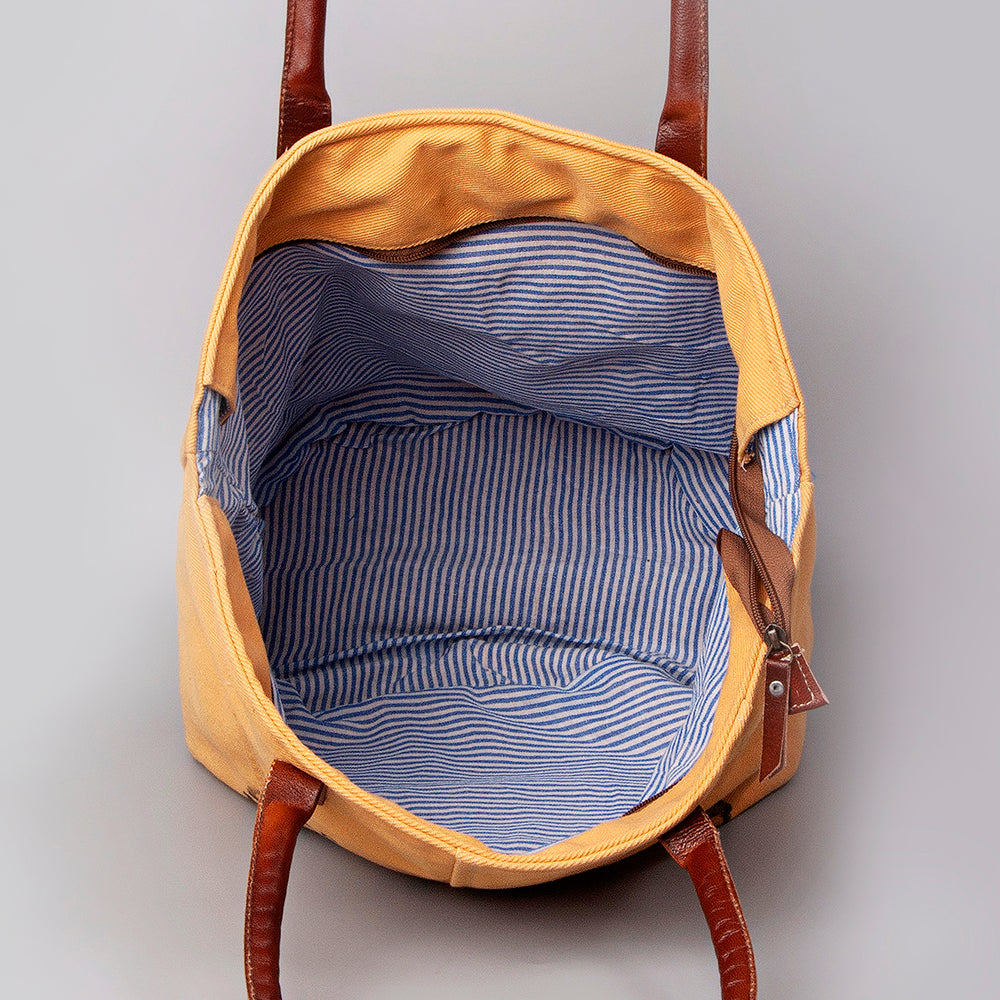 OHLAY Upcycled Canvas Genuine Leather Tote