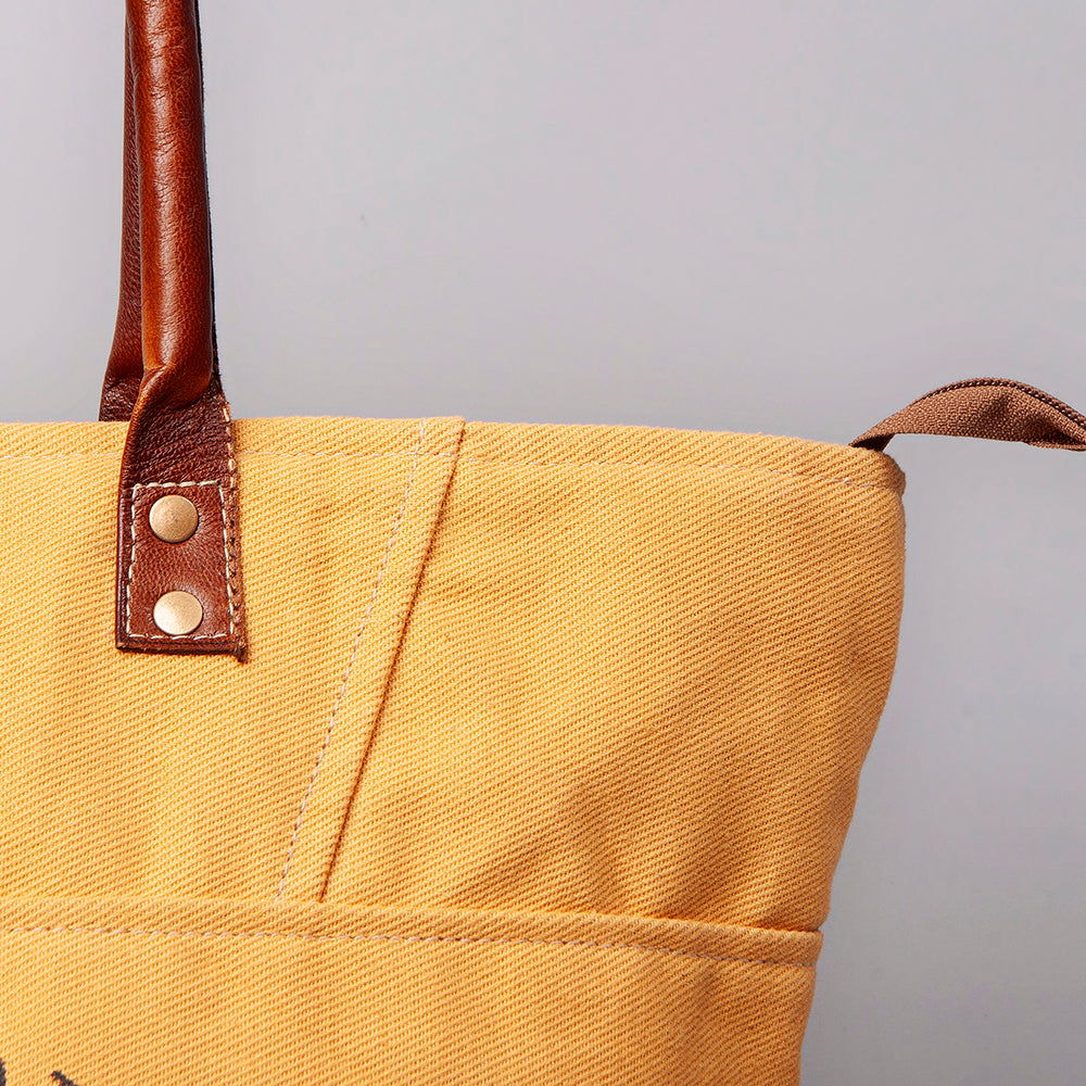 OHLAY Upcycled Canvas Genuine Leather Tote