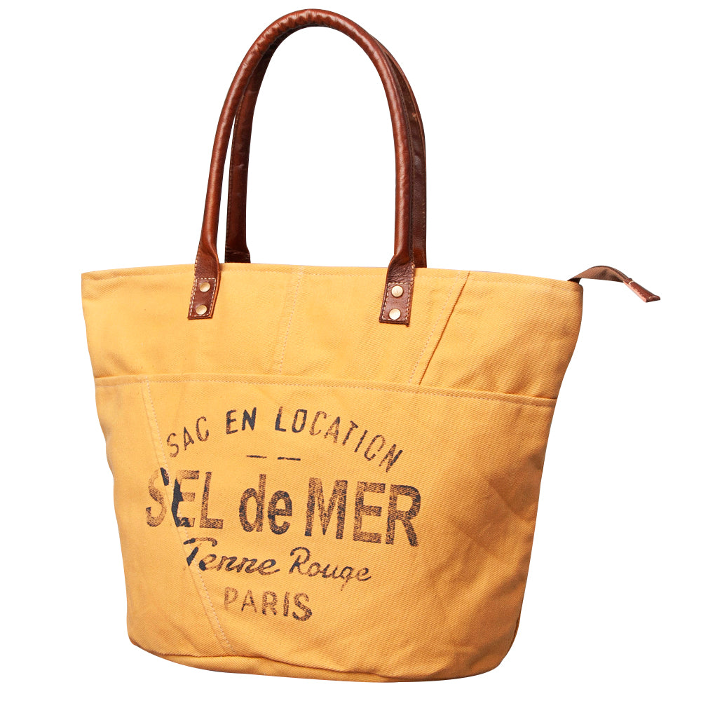 OHLAY Upcycled Canvas Genuine Leather Tote