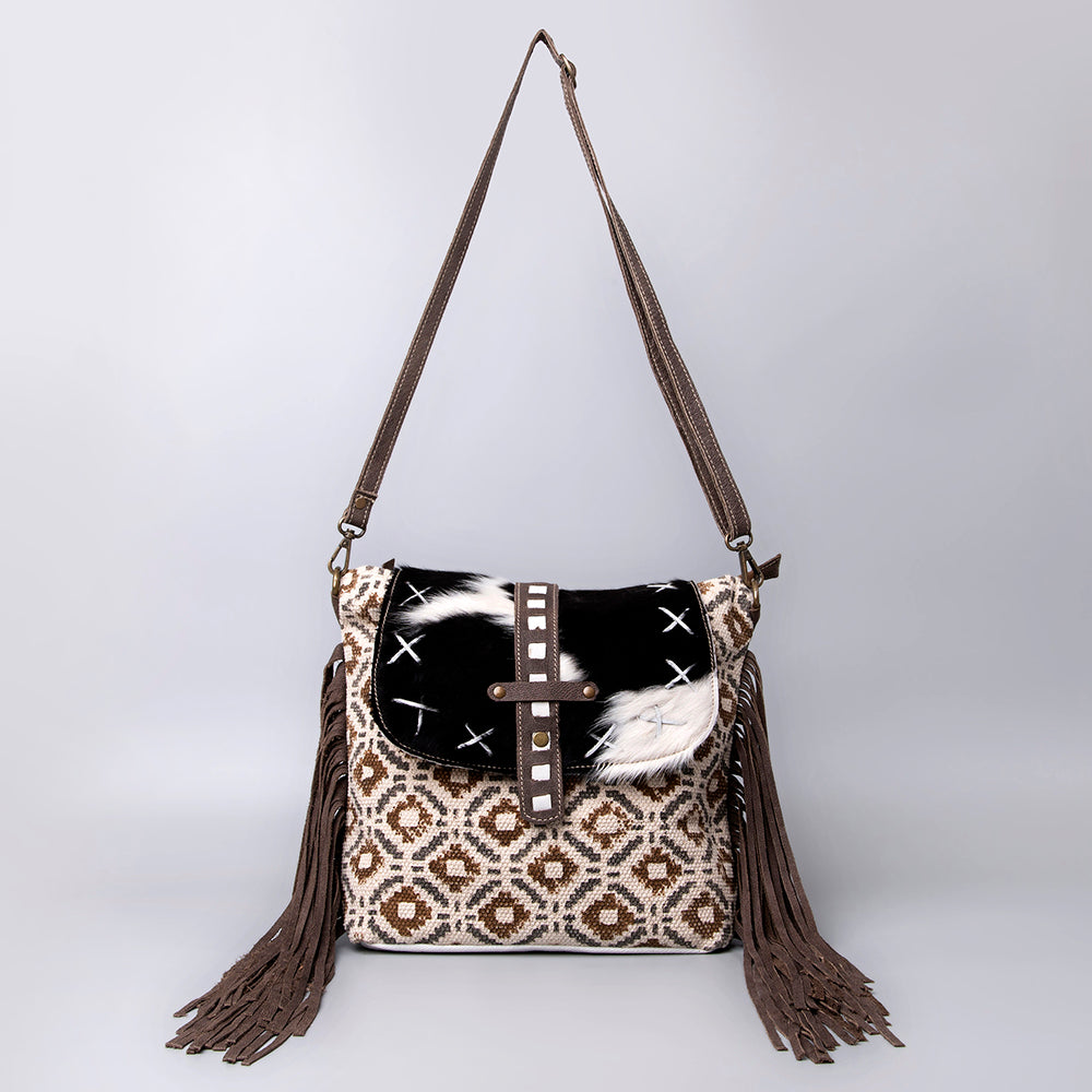 Ohlay Crossbody Upcycled Wool Upcycled Canvas Hair-On Genuine Leather