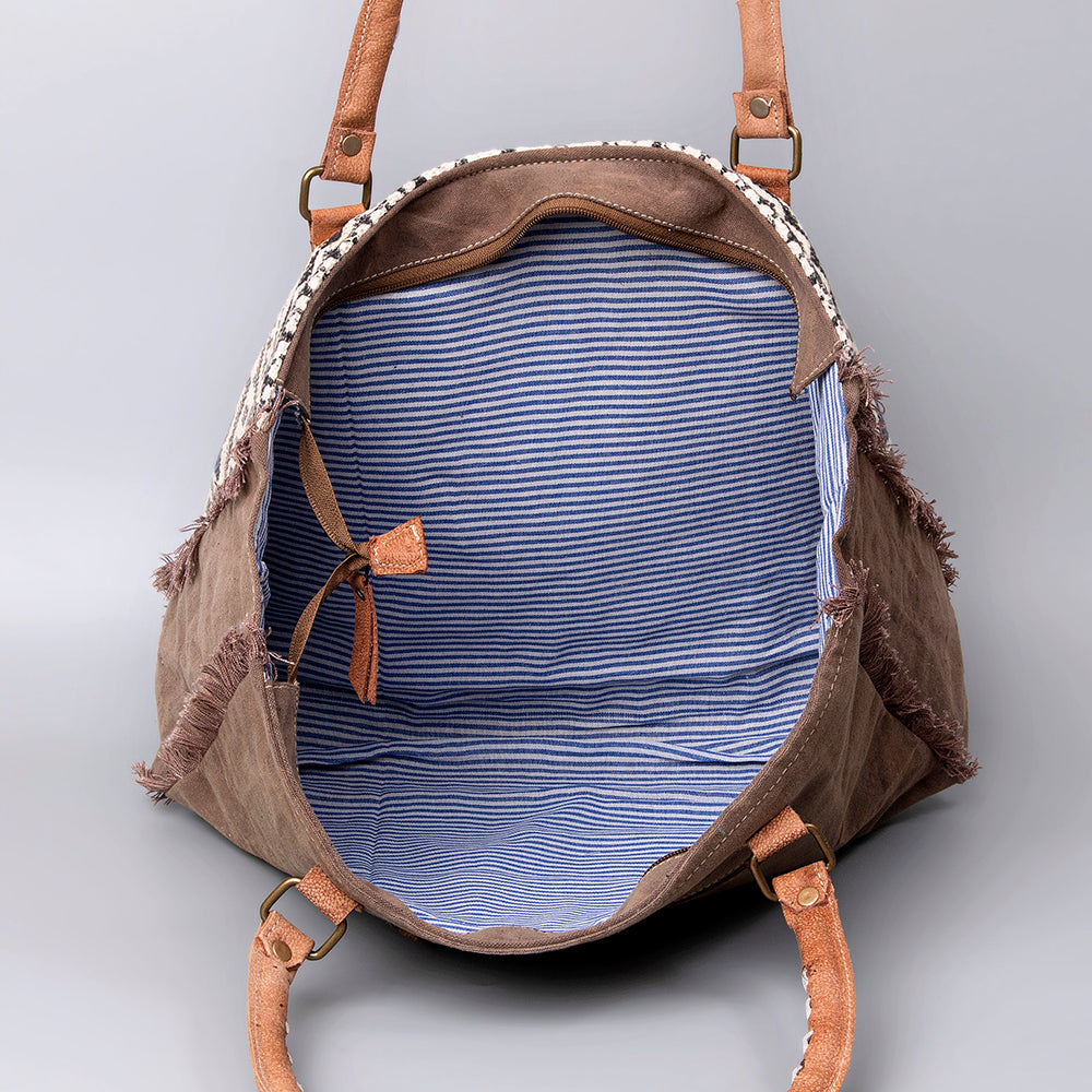 Ohlay Weekender Upcycled Wool Upcycled Canvas Hair-on Genuine Leather