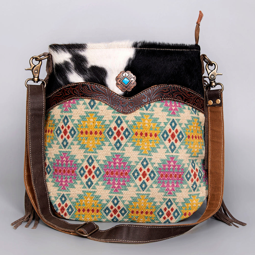 Ohlay Crossbody Upcycled Wool Upcycled Canvas Embossed Hair-On Genuine Leather