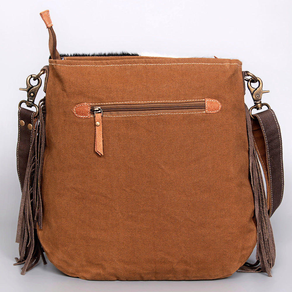 Ohlay Crossbody Upcycled Wool Upcycled Canvas Embossed Hair-On Genuine Leather
