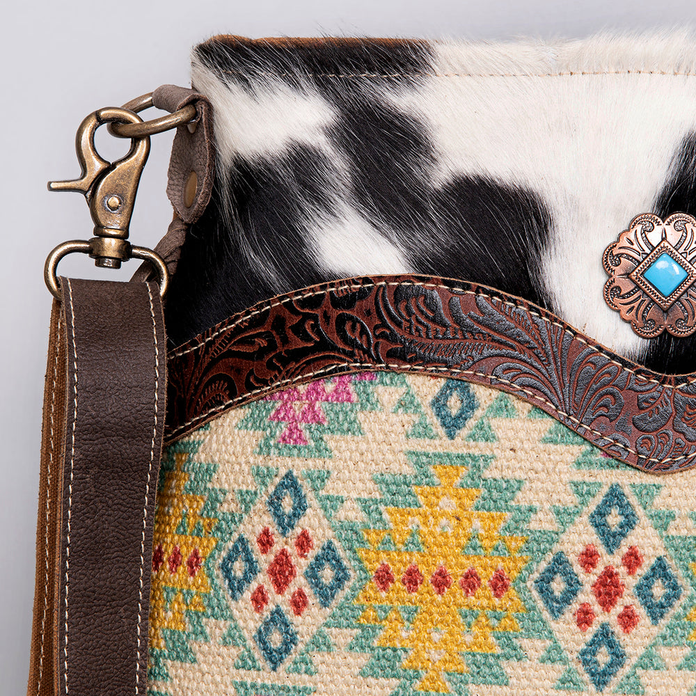 Ohlay Crossbody Upcycled Wool Upcycled Canvas Embossed Hair-On Genuine Leather