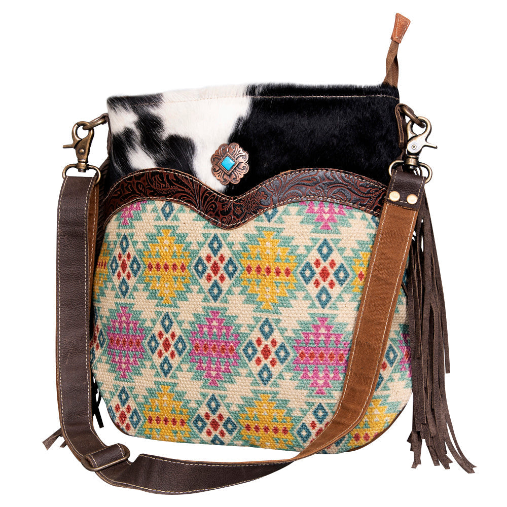 Ohlay Crossbody Upcycled Wool Upcycled Canvas Embossed Hair-On Genuine Leather