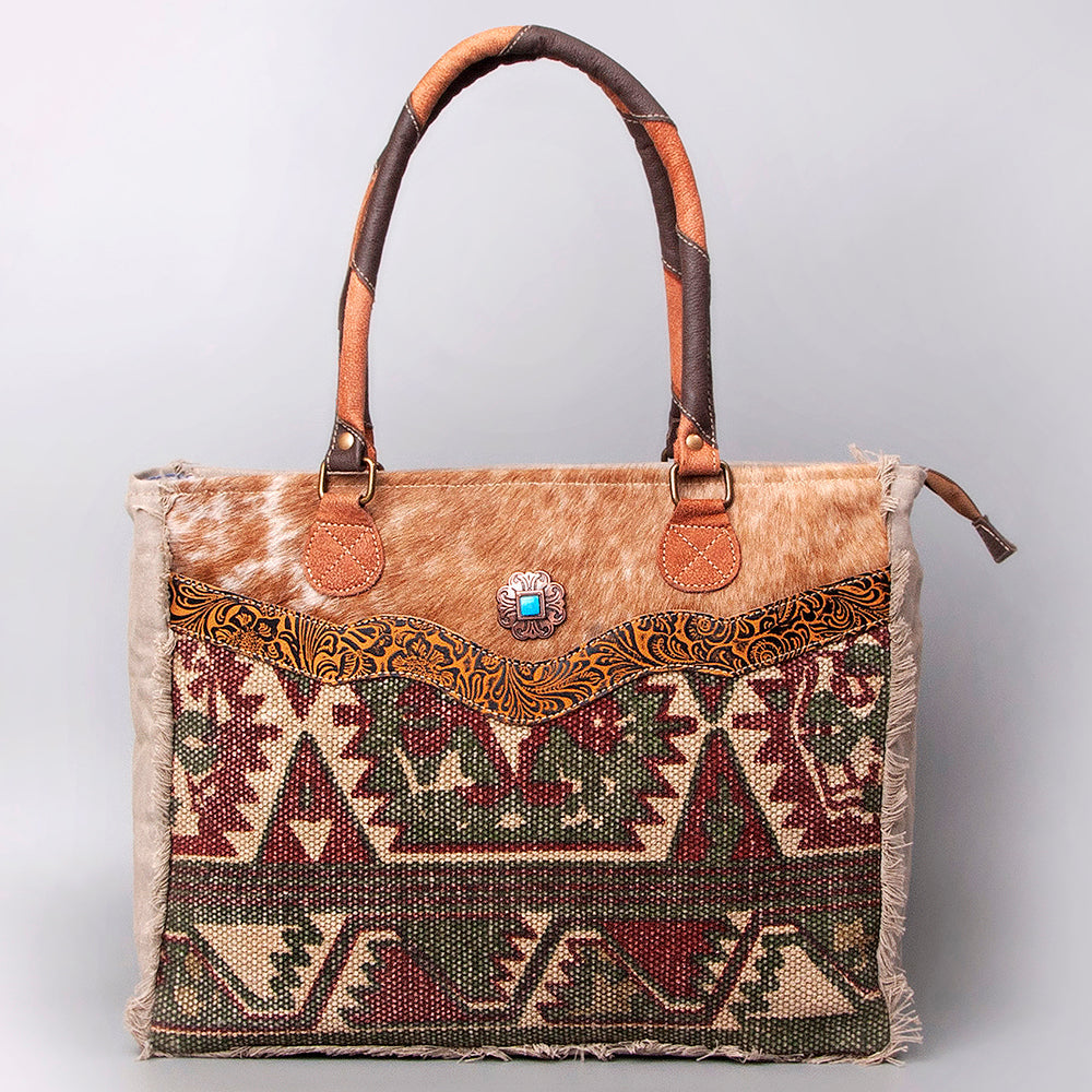 Ohlay Tote Upcycled Wool Upcycled Canvas Embossed Hair-on Genuine Leather