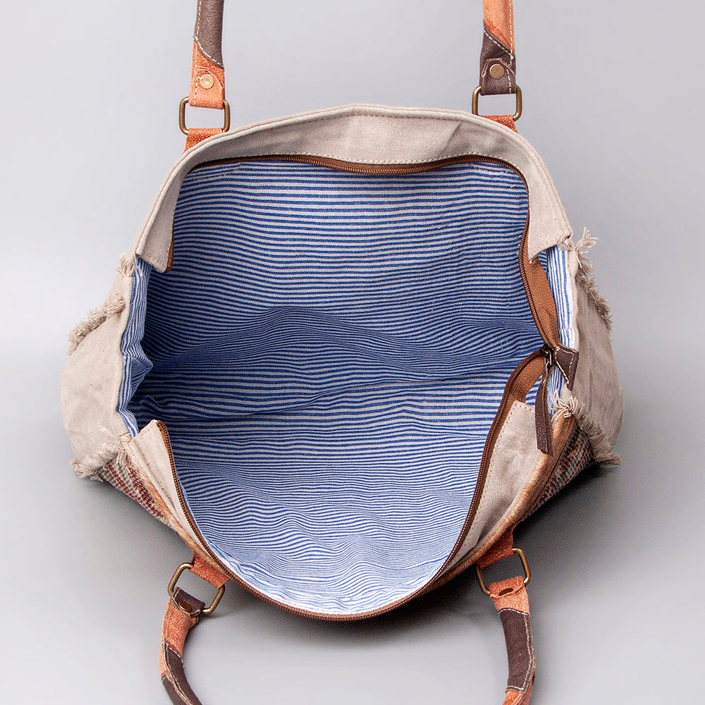 Ohlay Tote Upcycled Wool Upcycled Canvas Embossed Hair-on Genuine Leather