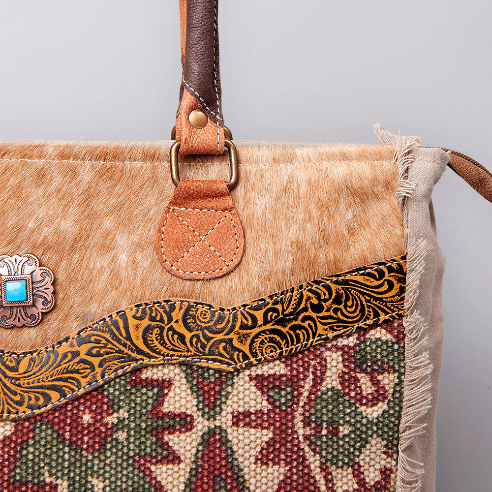 Ohlay Tote Upcycled Wool Upcycled Canvas Embossed Hair-on Genuine Leather