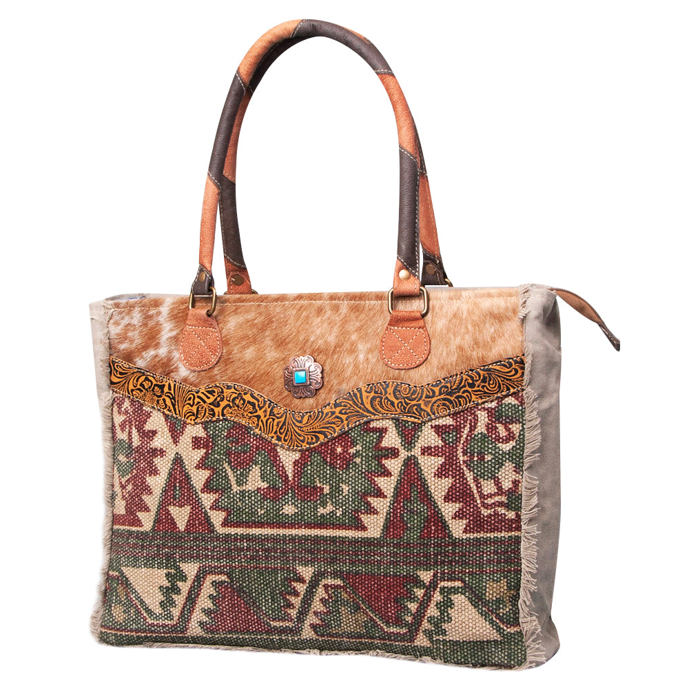 Ohlay Tote Upcycled Wool Upcycled Canvas Embossed Hair-on Genuine Leather